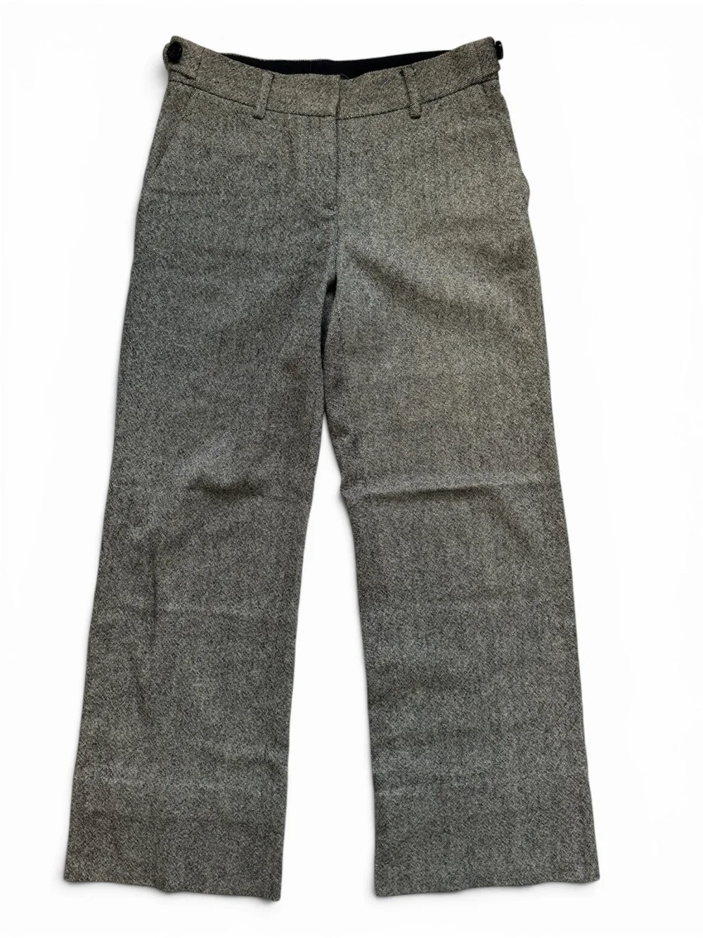 Tory Burch Wool Lurex Herringbone Wide-Leg Trousers Black Gold Grey Size 0